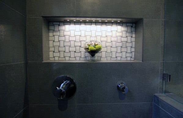 White Basketweave Tile Bathroom Shower Niche Ideas