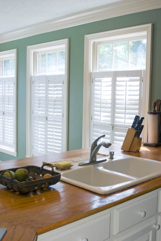 closed window shutters rustic kitchen 