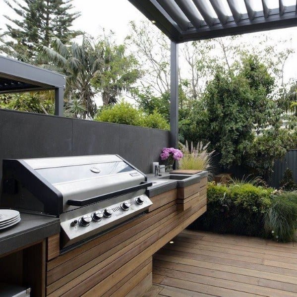 wooden built-in grill