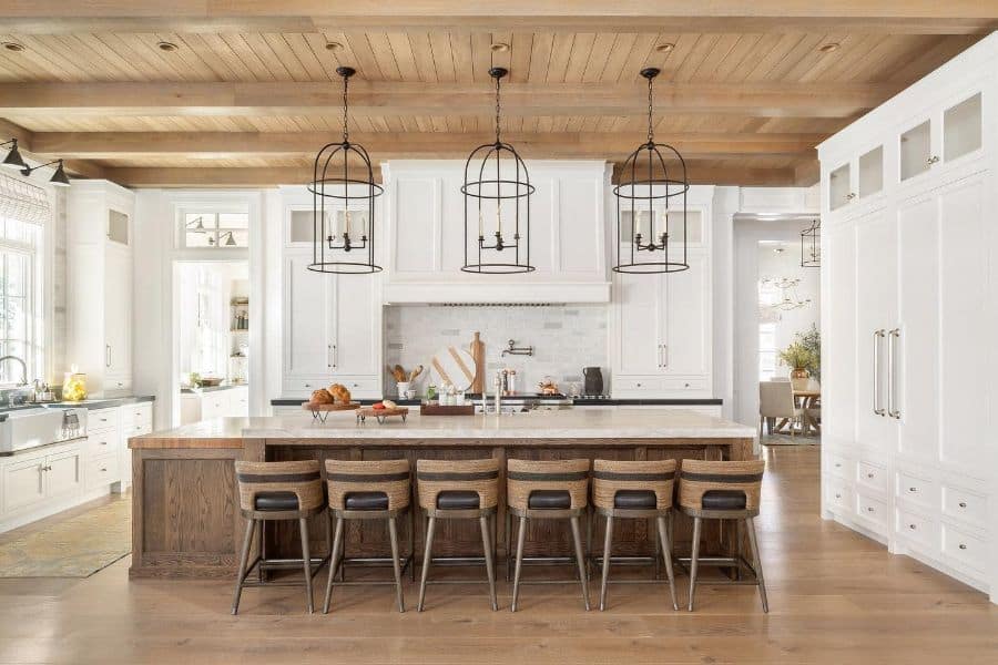 large white cabinet kitchen with long island 