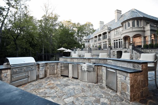 rustic cobblestone built-in bar 